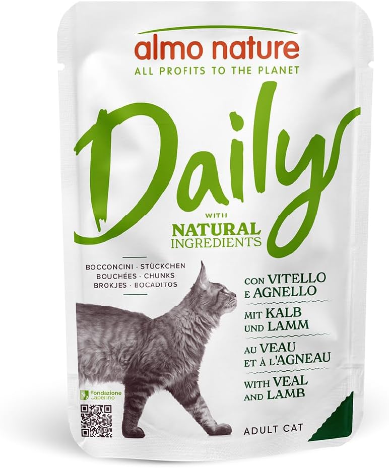 Almo Nature Daily - Wet Cat Food for Adult Cats - Veal and Lamb - 70 g, Pack of 30