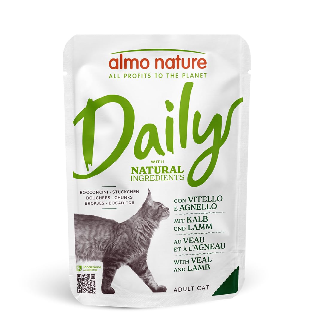 Almo Nature Daily - Wet Cat Food for Adult Cats - Veal and Lamb - 70 g, Pack of 30
