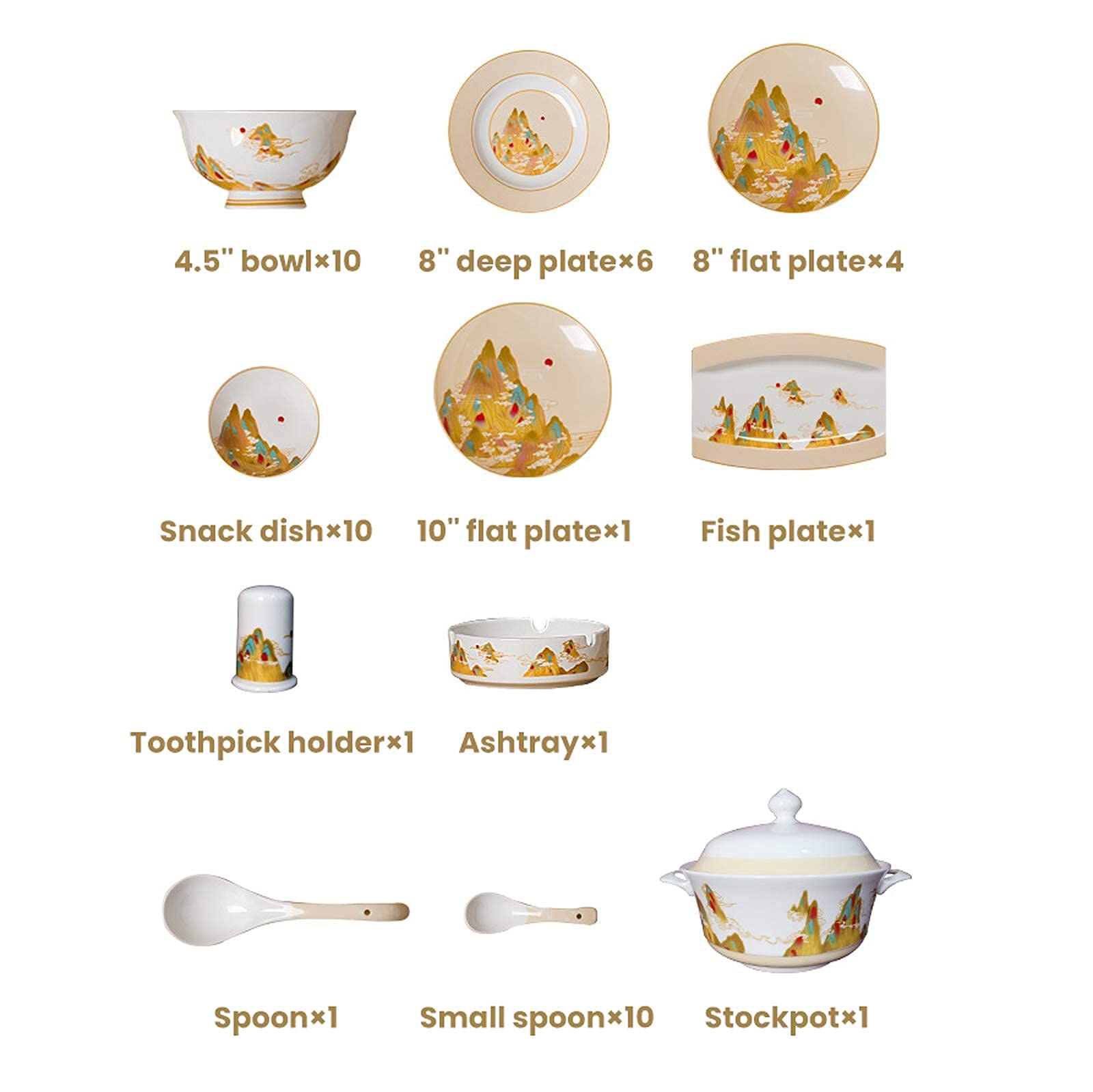 Ceramiczna zastawa stołowa, 46-częściowy zestaw naczyń z porcelany kostnej, porcelanowa miska na musli i talerze do steków, na wesele, parapetówkę, prezent