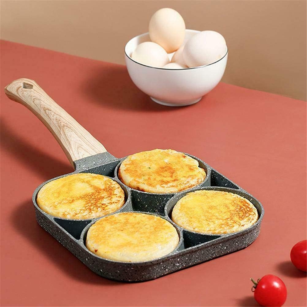 4-Hole Omelet Pan for Burger Eggs Ham Pancake Maker Frying Pans Non-Stick No Oil-Smoke Breakfast Grill Wok Cooking Pot