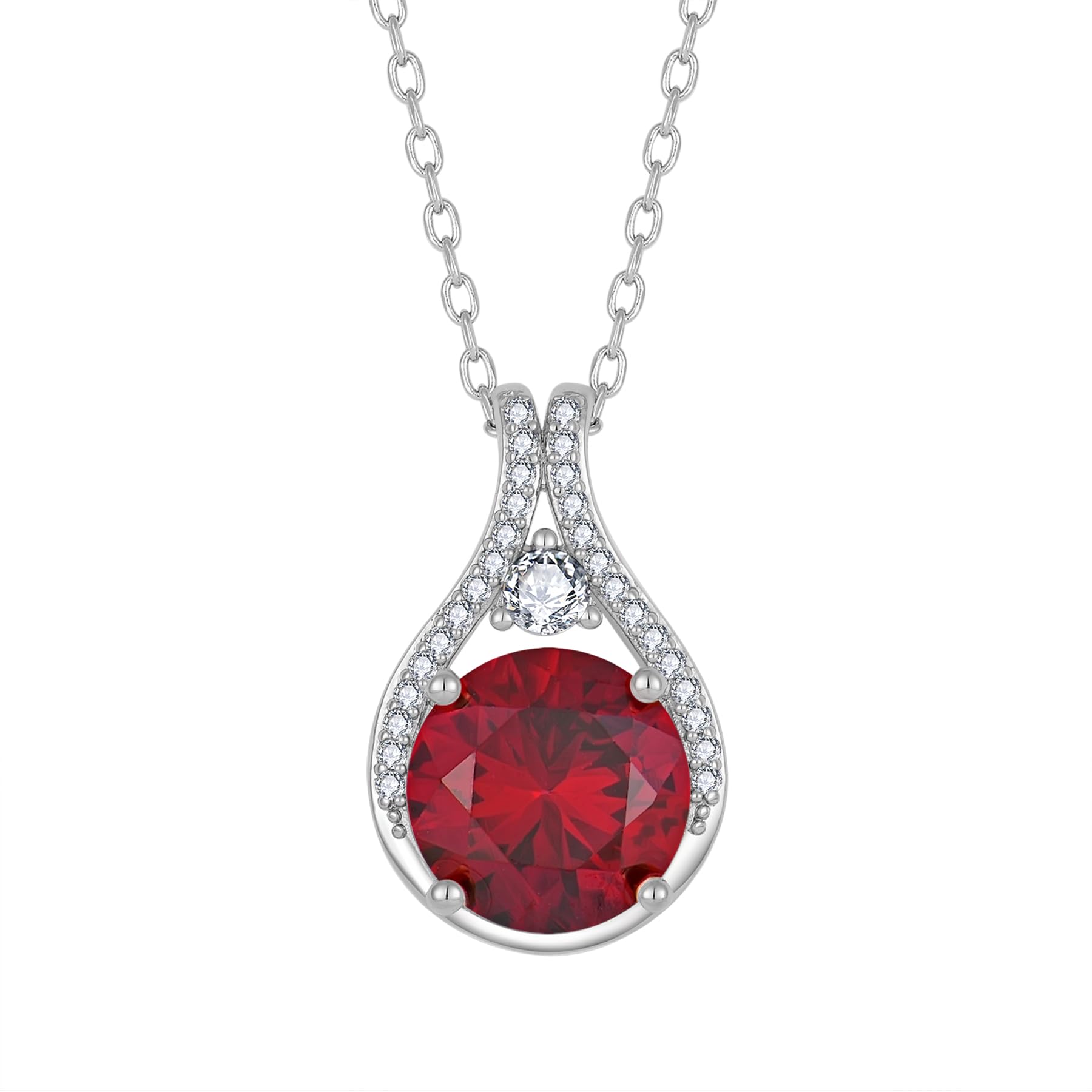 FJ Geburtsstein Kette Damen Silberfarben Messing Rundschliff Halskette Anhänger Schmuck Geschenk für Frauen