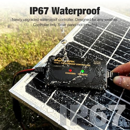 SOLPERK 8A 12V Solar Charge Controller with LED Display, IP67 Waterproof PWM Intelligent Solar Panel Battery Regulator for Gel AGM Lead-Acid Lithium LiFePO4 Battery, Used in RV Boat Car
