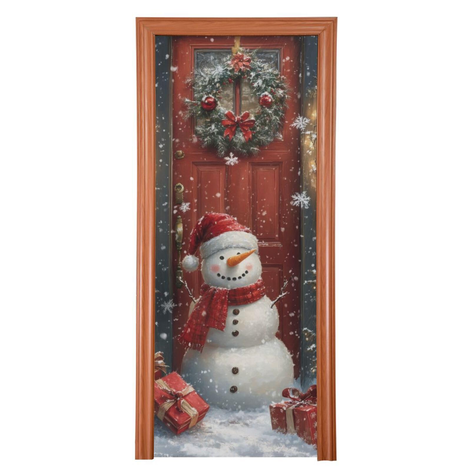 FLildon Winter Snowman Christmas Door Cover Decoration, Party Accessory Porch Decor for Festive Ornament Room Door Covers 32 x 79 Inch