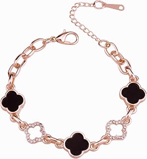 Lucky Clover Bracelet, Adjustable Four Leaf Charm Bracelet Link Metal Cute Jewelry Rhinestone Clover Chain Bracelet for Women Girls Mother's Day Christmas Gift