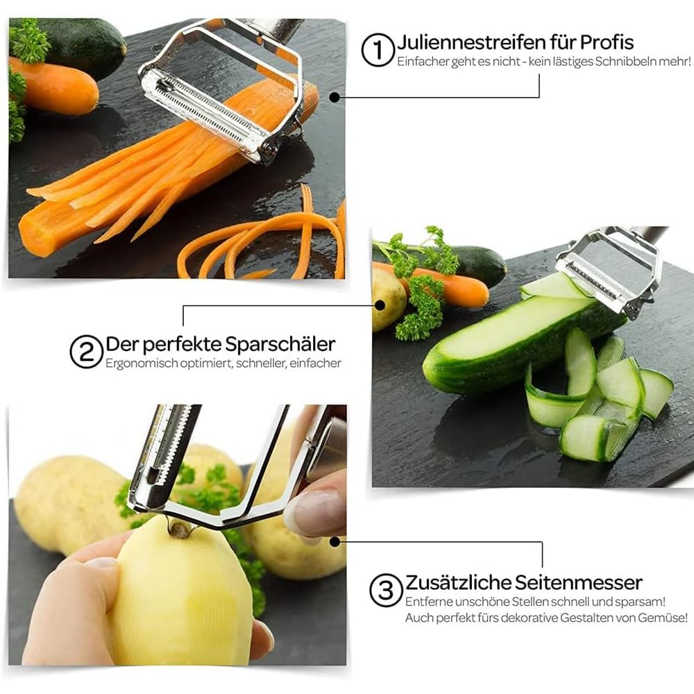 GüncelÇarşı Sebze Soyucu, Paslanmaz Çelik 2'si 1 Arada Jülyen Sebze Soyucu Havuç Patates Kavun Aleti Sebze Meyvesi için Mükemmel