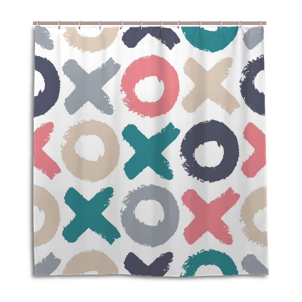 Rideau de douche hipster XO imperméable en polyester coloré avec crochets 183x183 cm