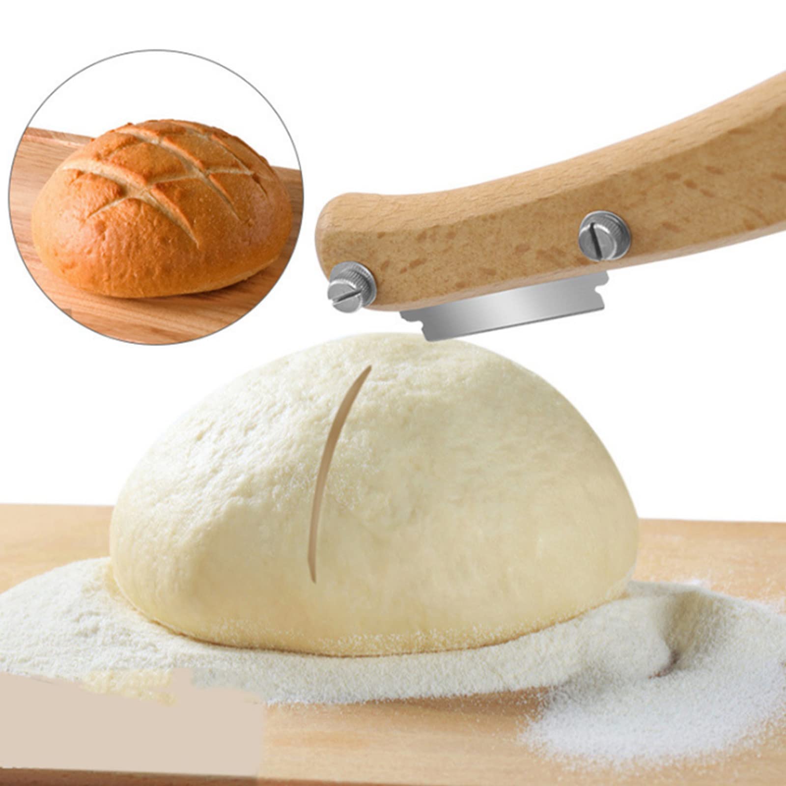 FLZONHUT Taglierino per Pane,Frusta per Pasta Danese in Acciaio Inossidabile Coltello da Panettiere con 5 Pezzi Lame e Cuoio Protettivo Frusta Danese Bread Lame per Dessert Pasta per Pizza