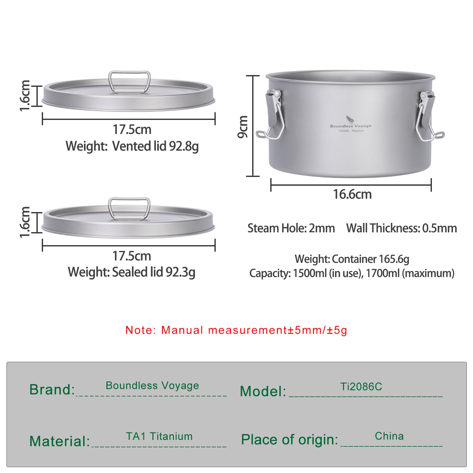 Boundless Voyage Titan 2086C - Boîte à déjeuner - 500 ml - Anti-fuite - Avec compartiments et joints - Pot portable pour camping, randonnée, voyage