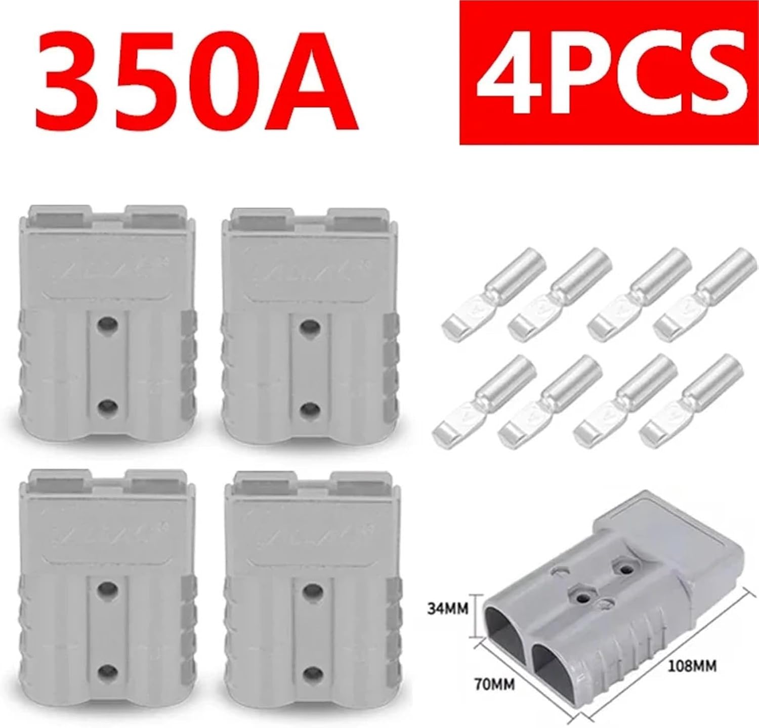 4Pcs 175A/350A Anderson Plug Connector Charging Plug Anderson Connectors Plug High Current(Grey 350A)