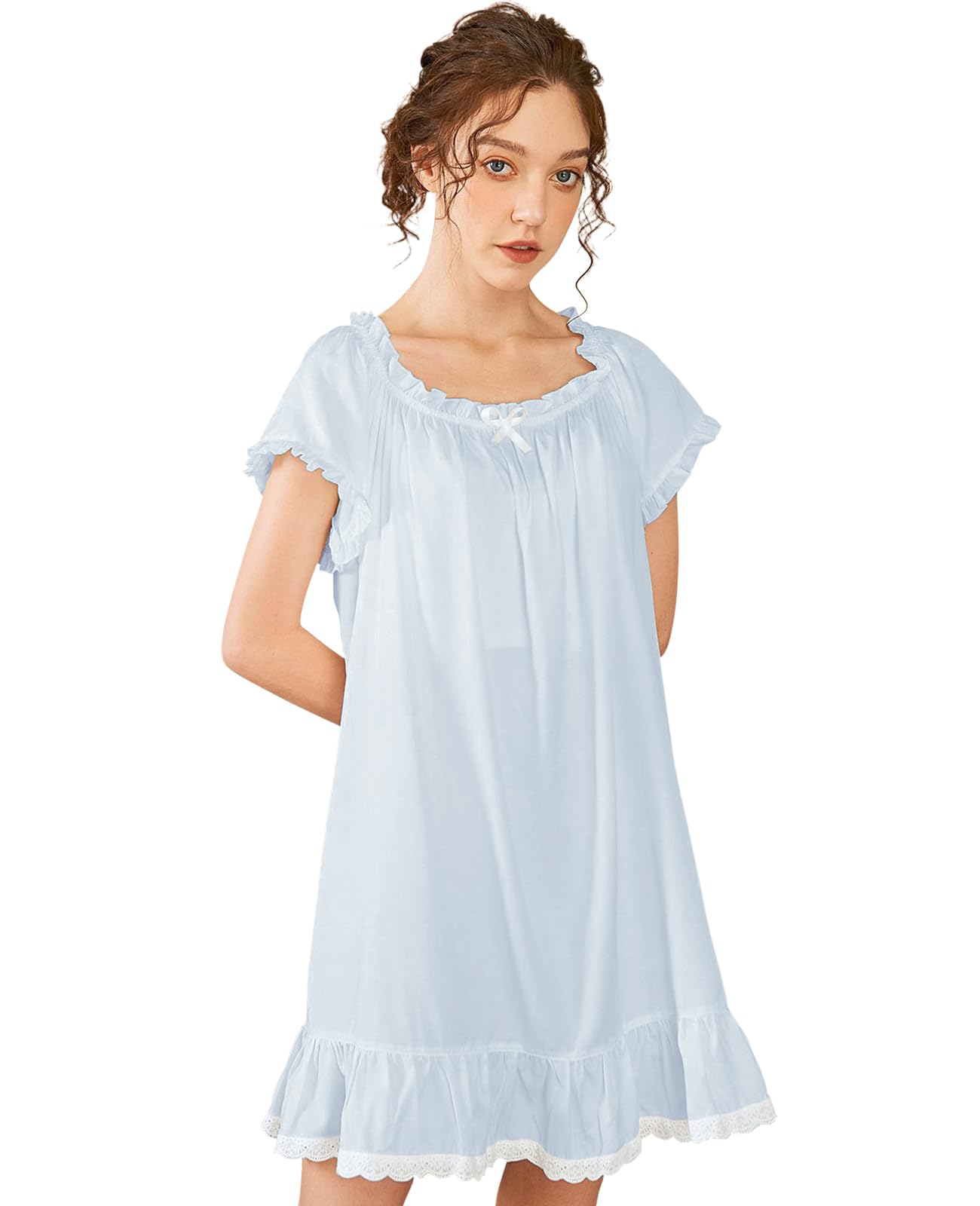 Womens' Cotton Nightgown Short Sleeve Sleepwear Vintage Victorian Nightshirt Lounge Dress
