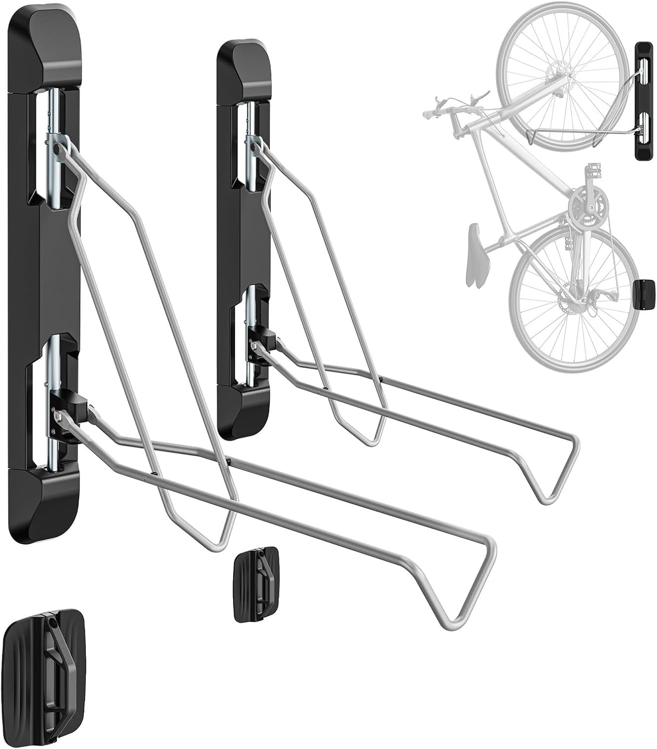 Bicycle Rack for Garage and Indoor Use, Adjustable Foldable Bike Rack, Wall Mount for Road Mountain Bikes(2pcs)