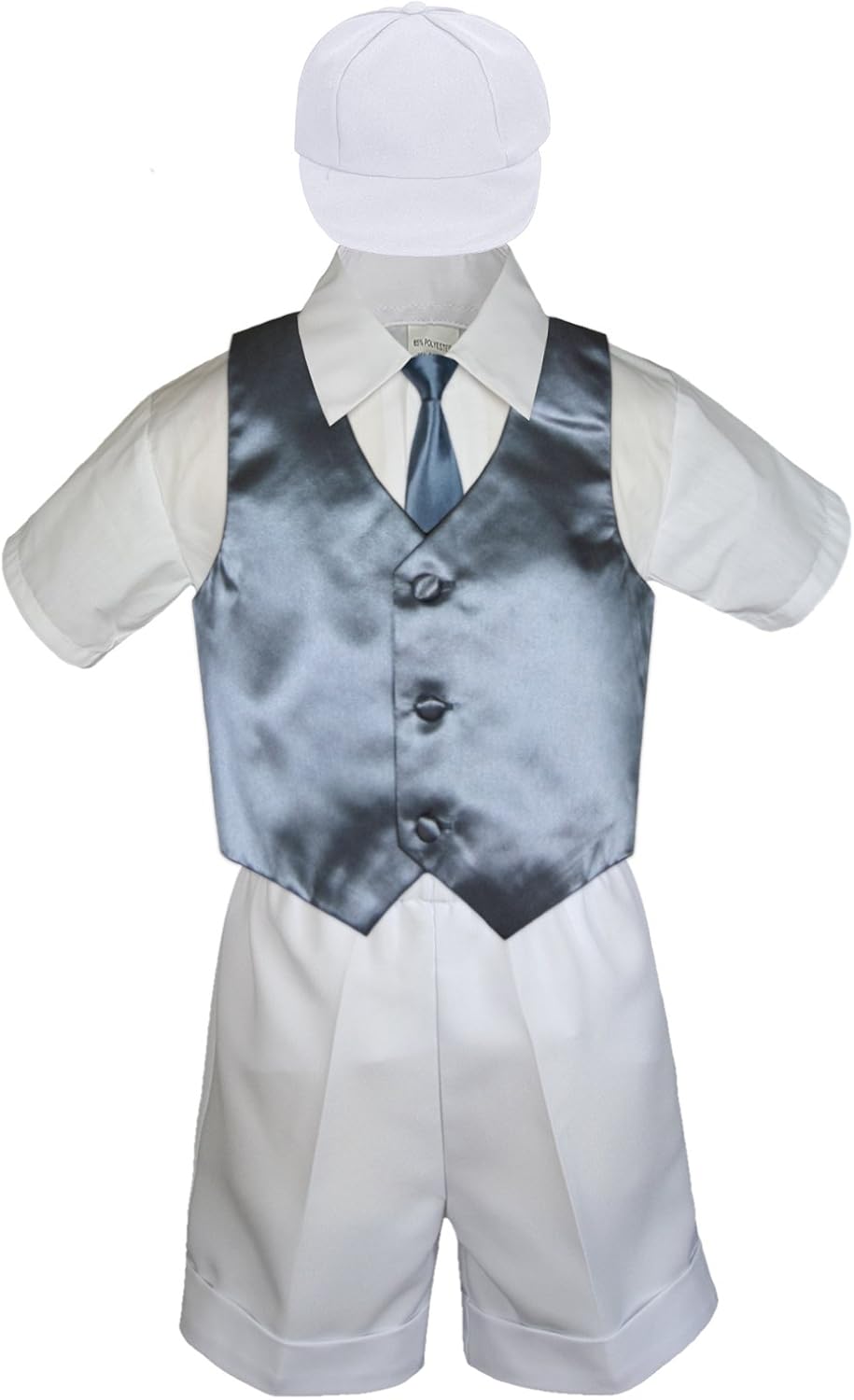 Baby Kid Toddler Boy Party Suit White Shorts Shirt Hat Necktie Vest Set Sm-4T