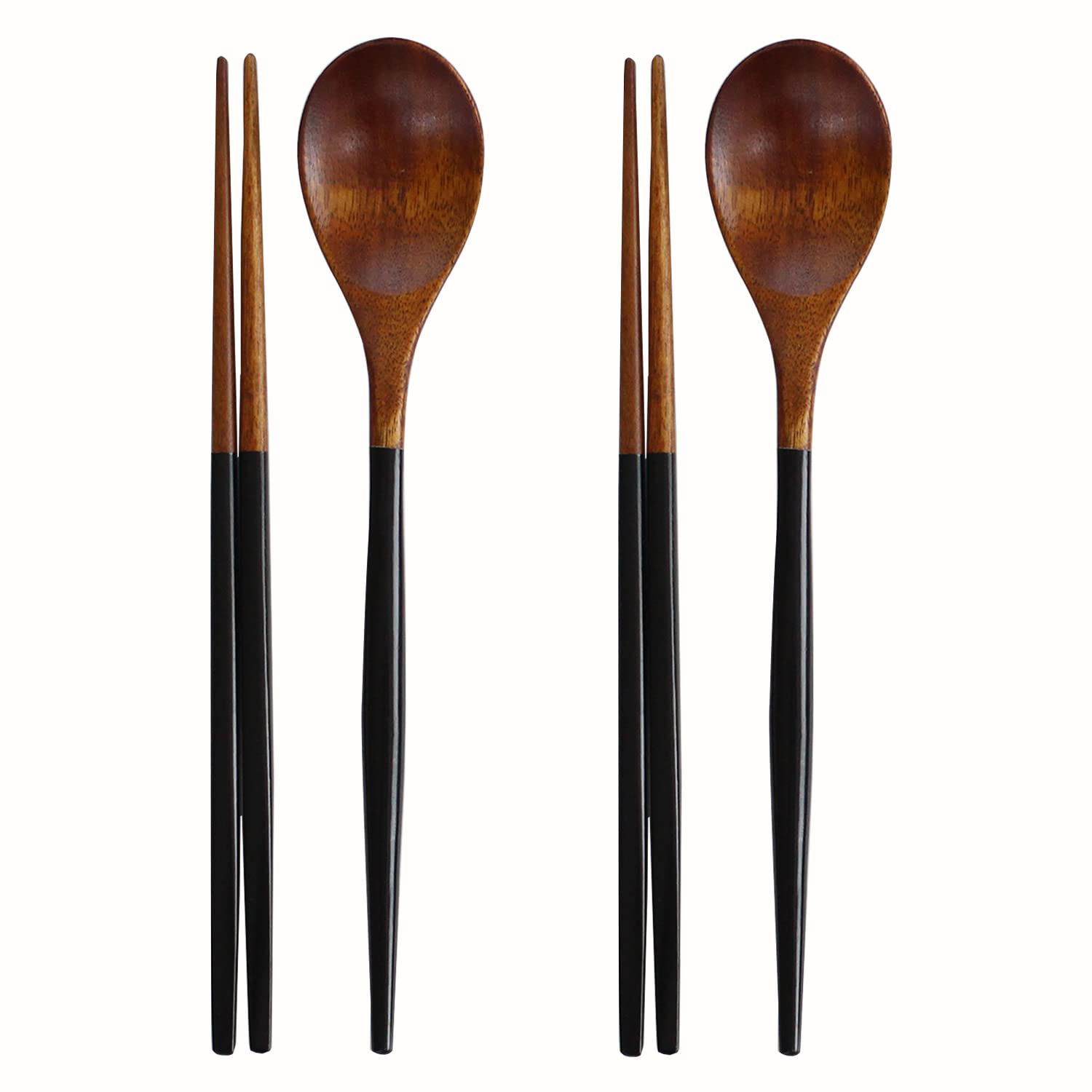 Chopsticks Reusable Korea traditional Spoon and Chopsticks Set, 2 Pair lacquer wooden Chopsticks Spoon (black)