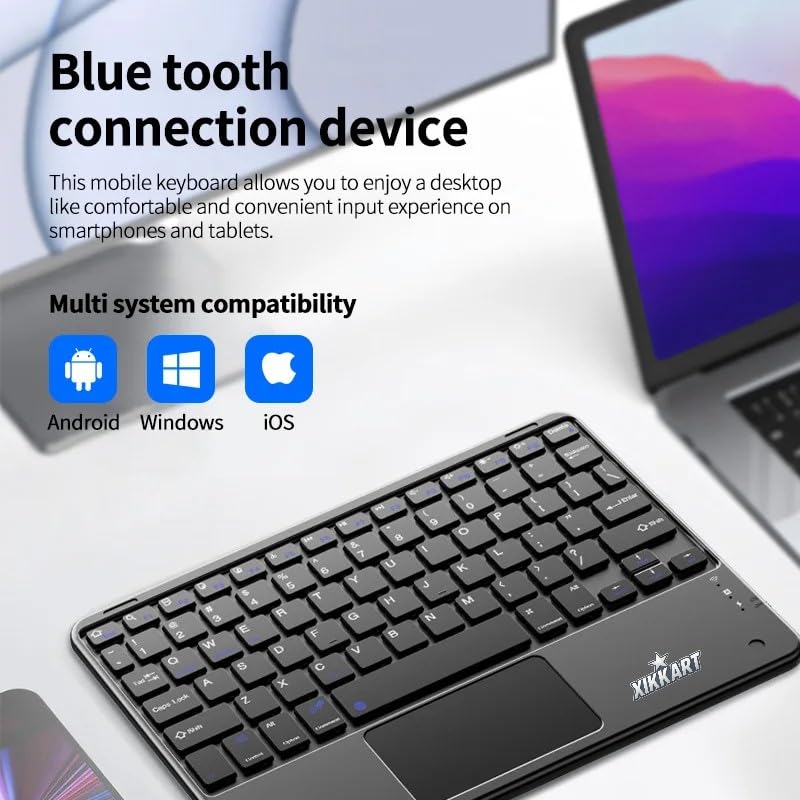Image of XIKKART Wireless Bluetooth Keyboard with Touchpad, Wireless Multi-Device Keyboard For iPad, Android, Windows & Mac, Rechargeable Portable Keyboard with Trackpad for Tablet, Laptop, Smart TV Multicolor