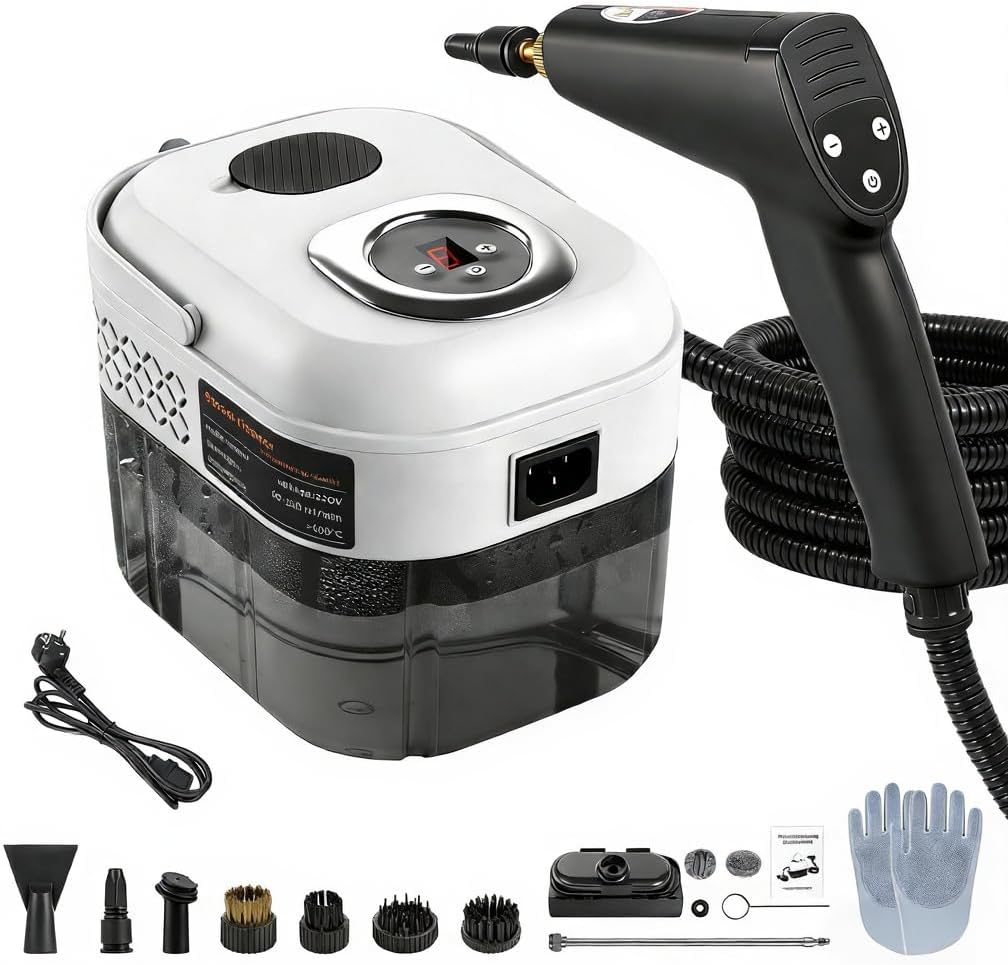 2500W Portable Steam Cleaner, with 13 Accessories, 1.7L Large Water Tank Steam Cleaner, for Home, Kitchen, Bathroom, Terrace, Tile Seals (Black)