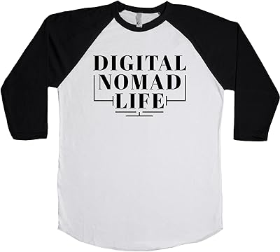 Digital Nomad Life Unisex Baseball Long Sleeve Tee White-Black X-Large