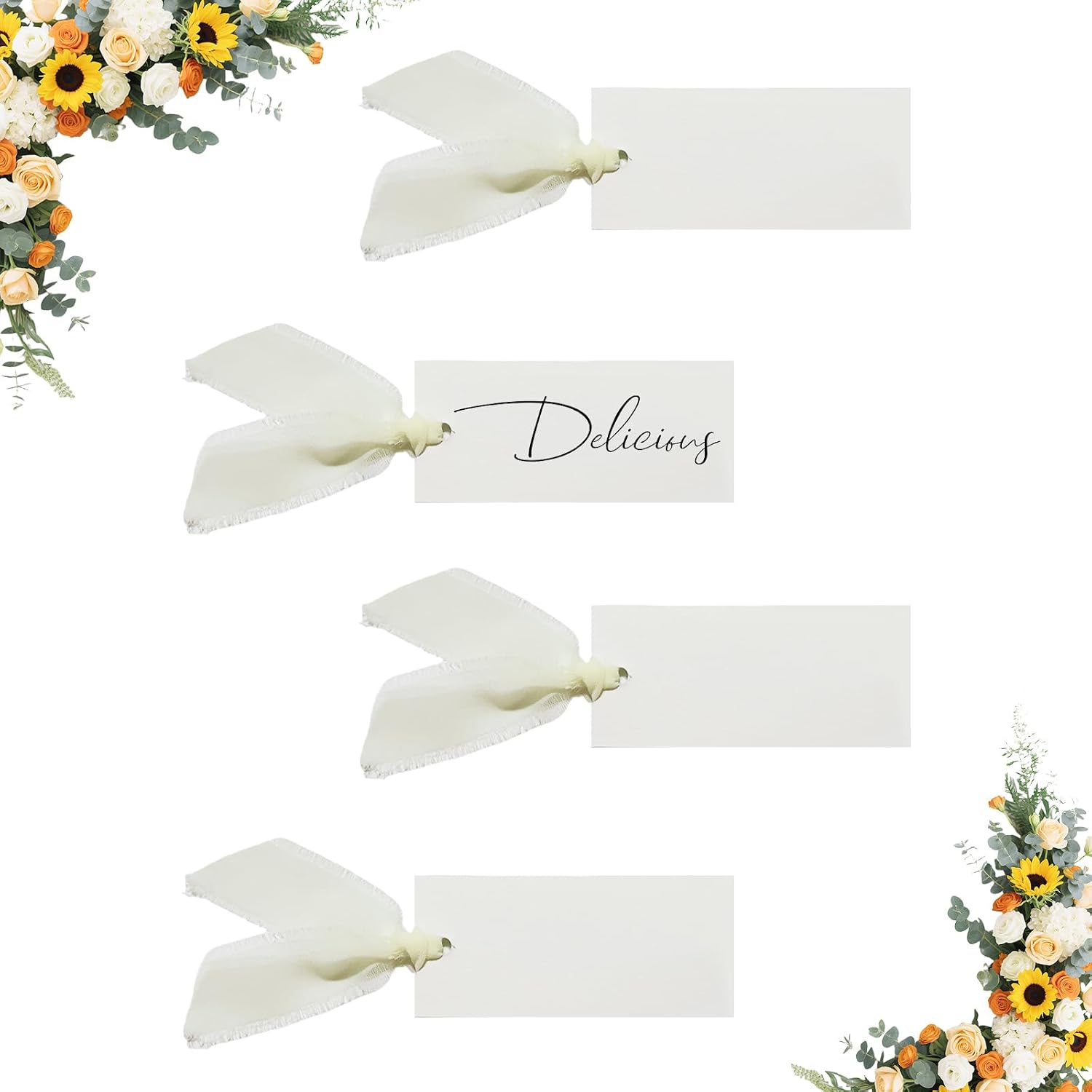 100 Pcs Place Cards with Beige Ribbon, Blank for Table Setting
