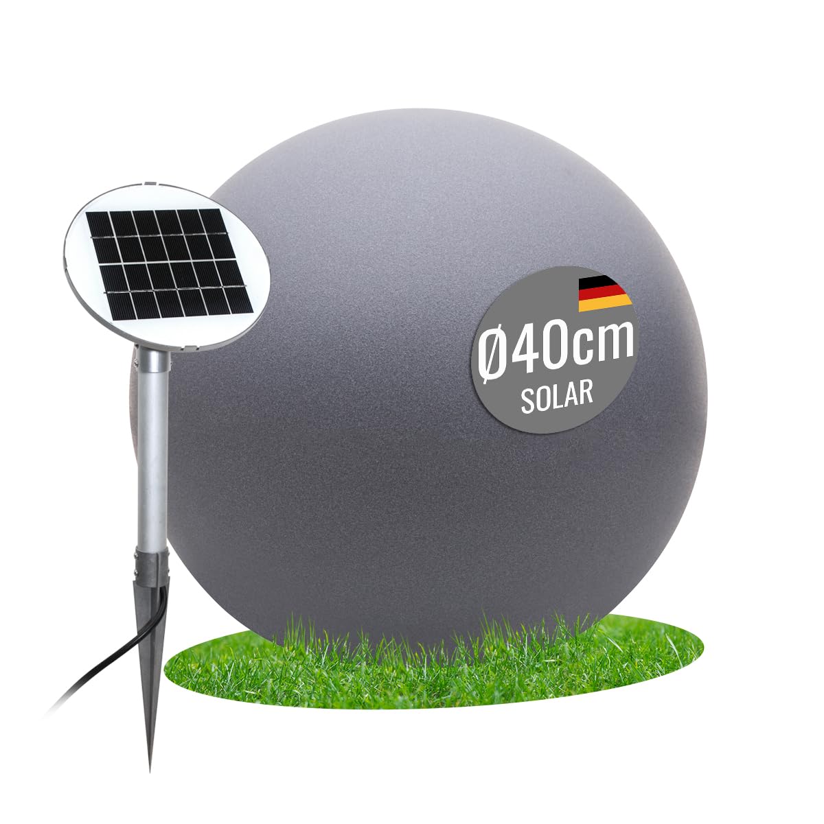 8 seasons Lampada a sfera solare di design, 40 cm, luce bianca calda, sensore crepuscolare, resistente alle intemperie, lampada solare per esterni (giardino, terrazza, balcone), robusta e durevole