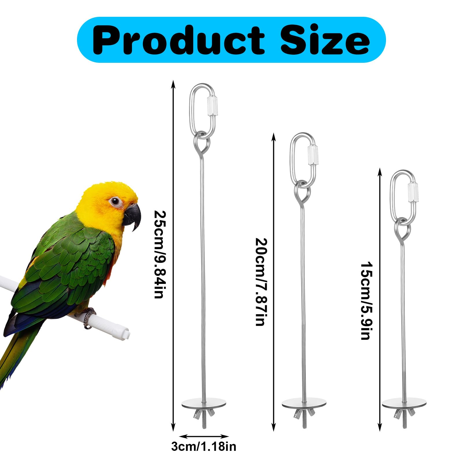 3 Pack Bird Cage Food Holder, Rat Foraging Toys, Stainless Steel Parrot Fruit & Vegetable Skewer Hanging Foraging Toy for Parakeets, Budgies, Macaws - image 2