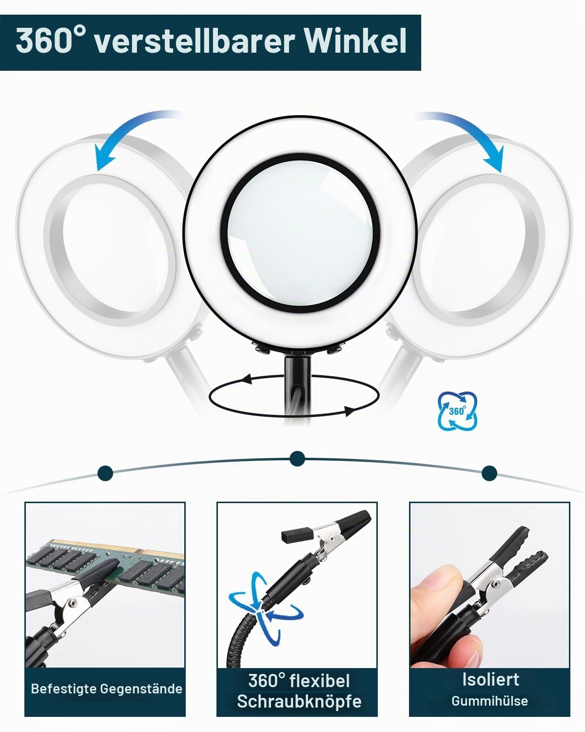 Dritte Hand Löten Lytool Löthilfe mit 4 Flexiblen Armen 3X Lupe