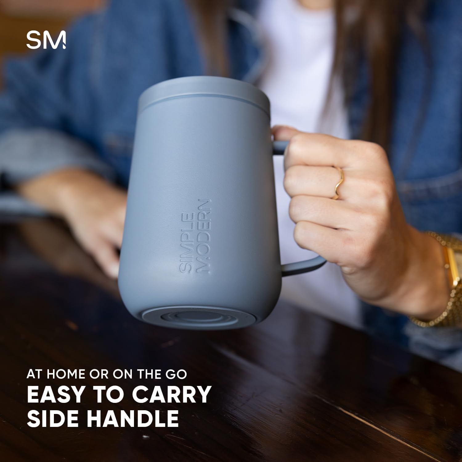 Simple Modern Voyager Signature Mug | Travel Coffee Tumbler with 360° Lid and Handle | Ceramic-Lined Insulated Stainless Steel Iced Cold Brew Cup | 12oz, Blue Dune - Image 5