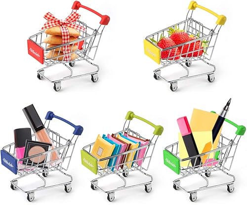Miniatura 4 de Shindel Mini Carrito de Compras para Niños, Juego de Simulación de Tienda de Comestibles para Niños Pequeños, Carrito de Mano Trolley