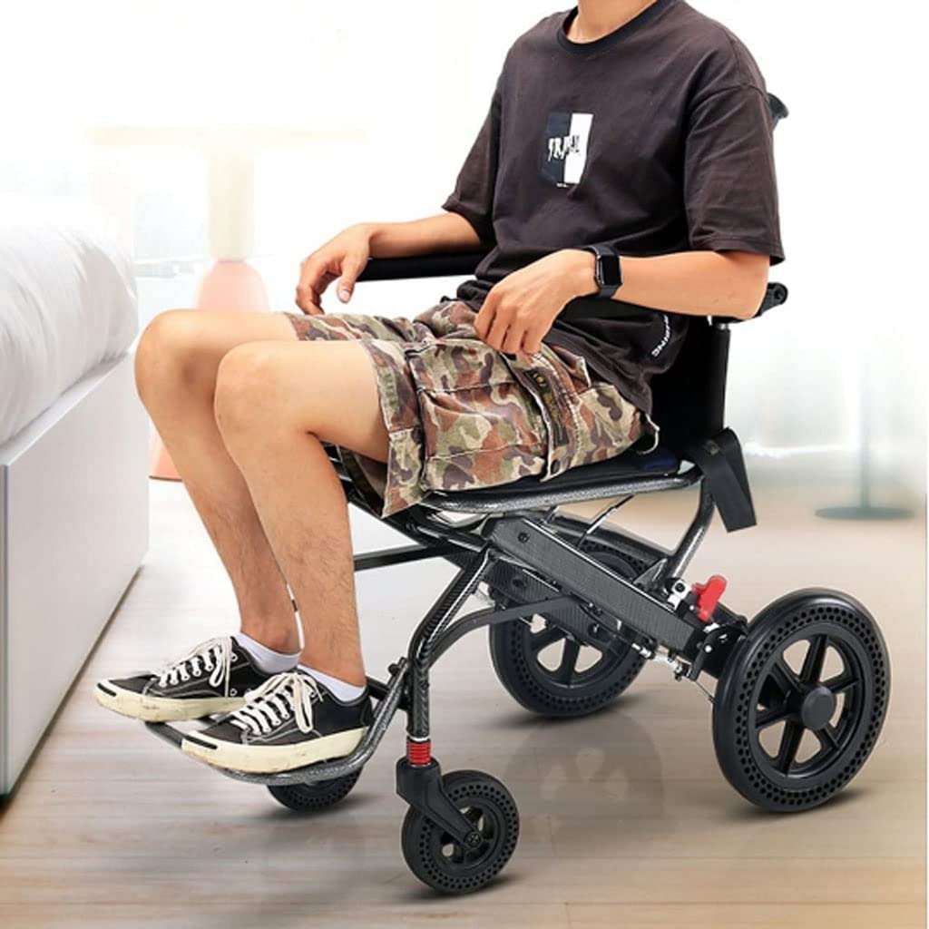 Transportstuhl Tragbarer Reise-Rollstuhl, Klappender kleiner Transportrollstuhl mit Handbremse, doppeltes Frühlingsschock-Rollstuhl, Flip-Backs-Arme Faltbarer Rollator-Rollstuhl ( Color : Black )