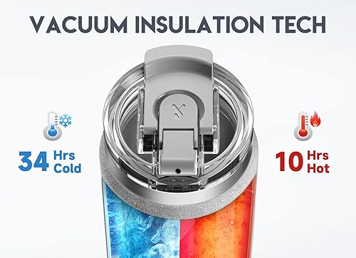 Miniatura 148 de Meoky Vaso de 32 onzas con asa, vaso aislado con tapa y popote, taza de viaje de acero inoxidable, 100% a prueba de fugas, mantiene el frío durante