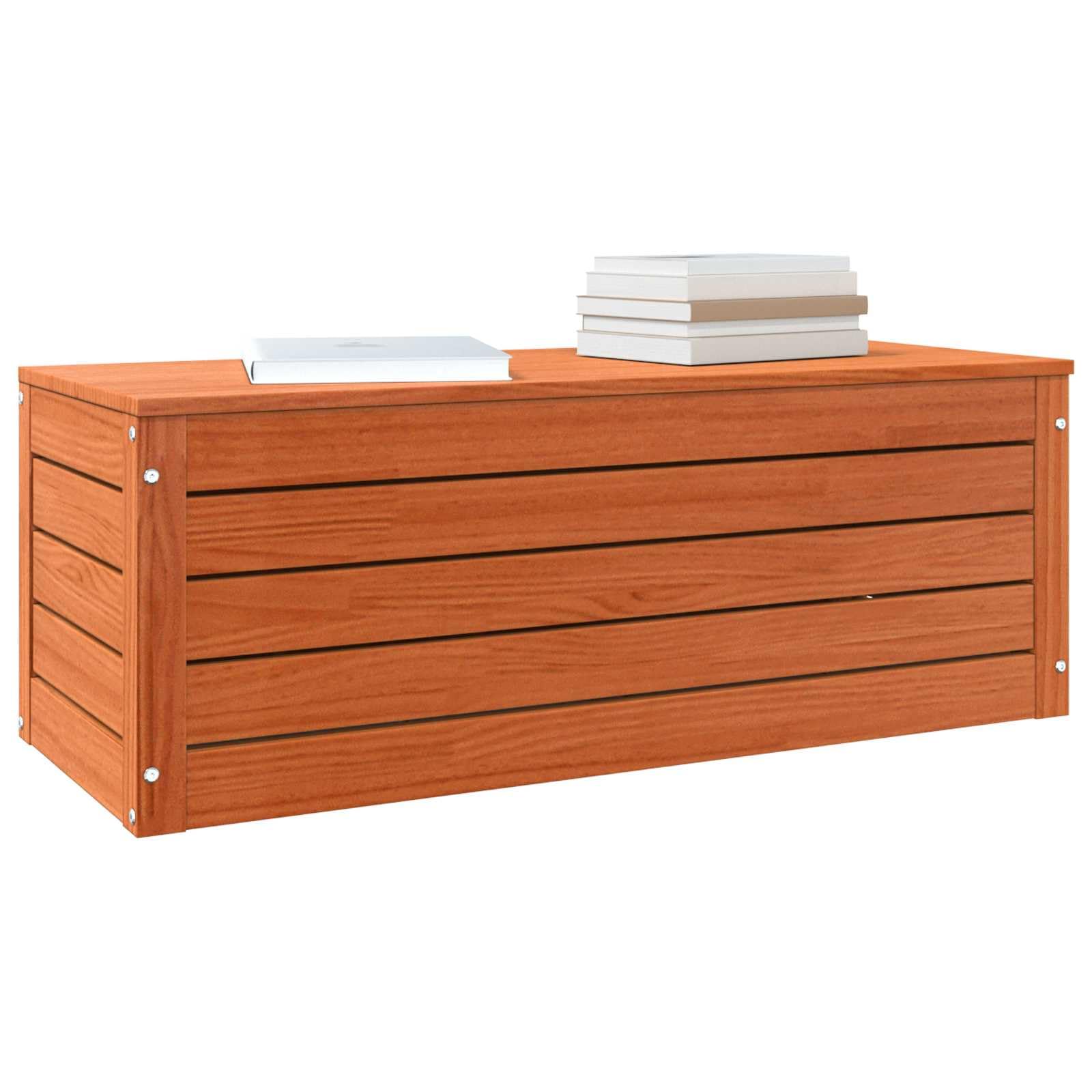 Aufbewahrungsbox aus Massivholz 89x36,5x33 cm Holzkiste mit Tür und Scharnieren robuste Lagerbox Kiefernholz Truhe für Wohnzimmer Flur und Büro Wachsbraun