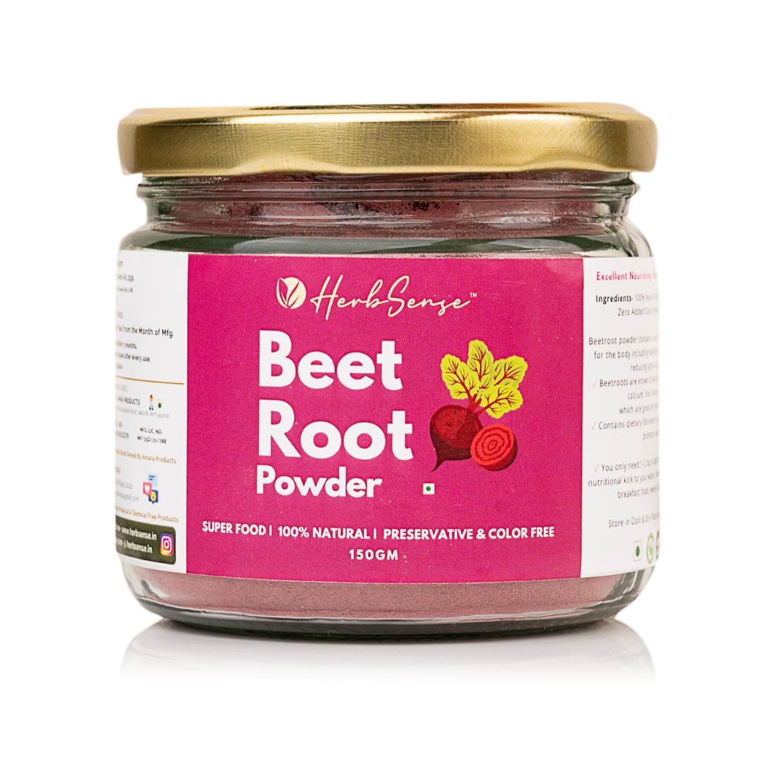 Herbsense Beetroot Powder- Best For Skin, Hair & Health | Superfood | 100% Natural | Free From Preservaties & Artificial Color | Rich in antioxidants, dietary fiber, calcium, iron | Glass Jar 150 GM (B09BB95P4K) Amazon Price History, Amazon Price Tracker