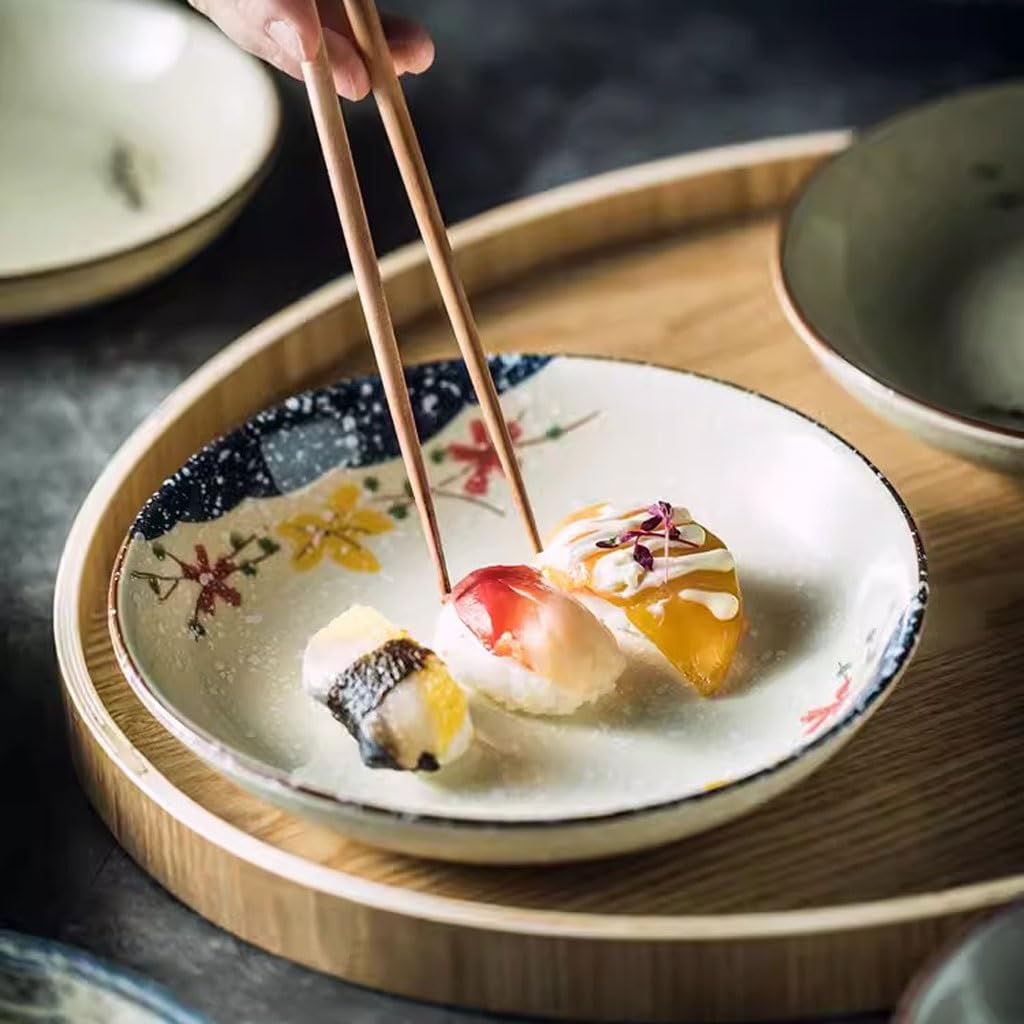 Assiette à dîner en céramique, ensemble d'assiettes porcelaine, vaisselle, assiette rétro japonaise, creuse