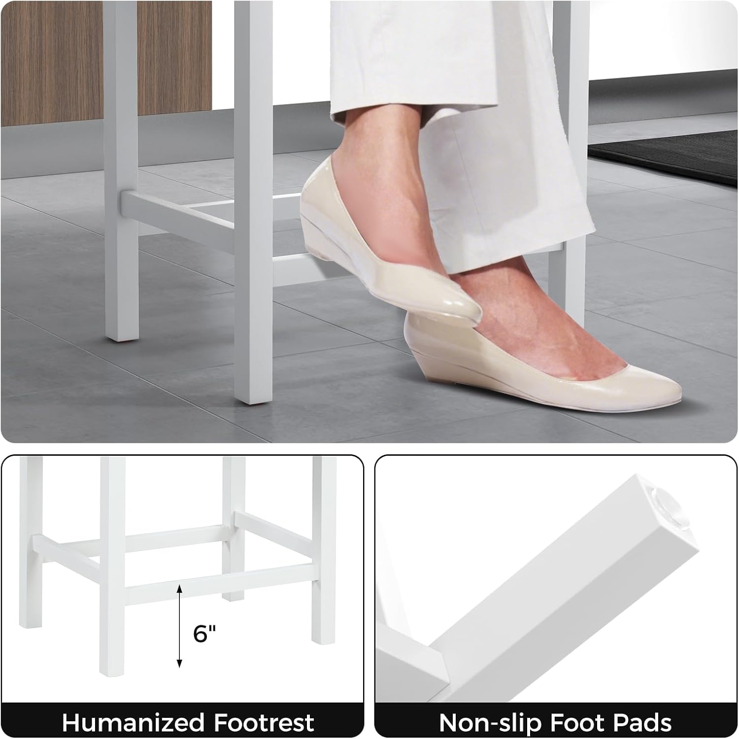COSTWAY 24.5" Bar Stool Set of 2, Upholstered Breakfast Stools w/Solid Rubber Wood Frame, Humanized Footrest, Modern Saddle Counter Height Stools for Kitchen, Home Bar, Pub, Dark Grey+White