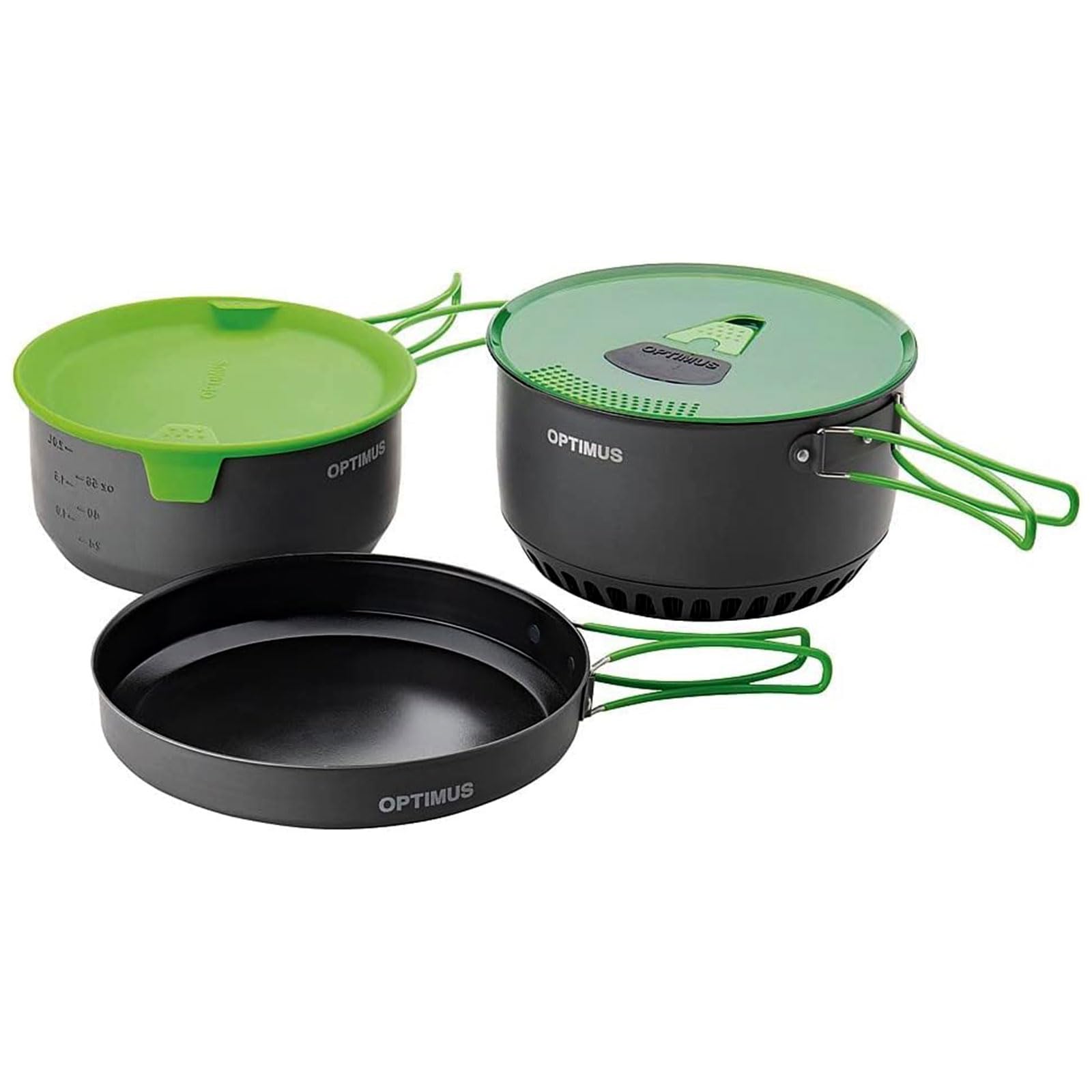 Batterie de Cuisine Optimus Terra Camp – Batterie de Cuisine d'extérieur 7 pièces avec échangeur Thermique, Sac Isotherme et revêtement antiadhésif | pour 2 à 4 Personnes | 1160 g | Ø 233 × 136 mm