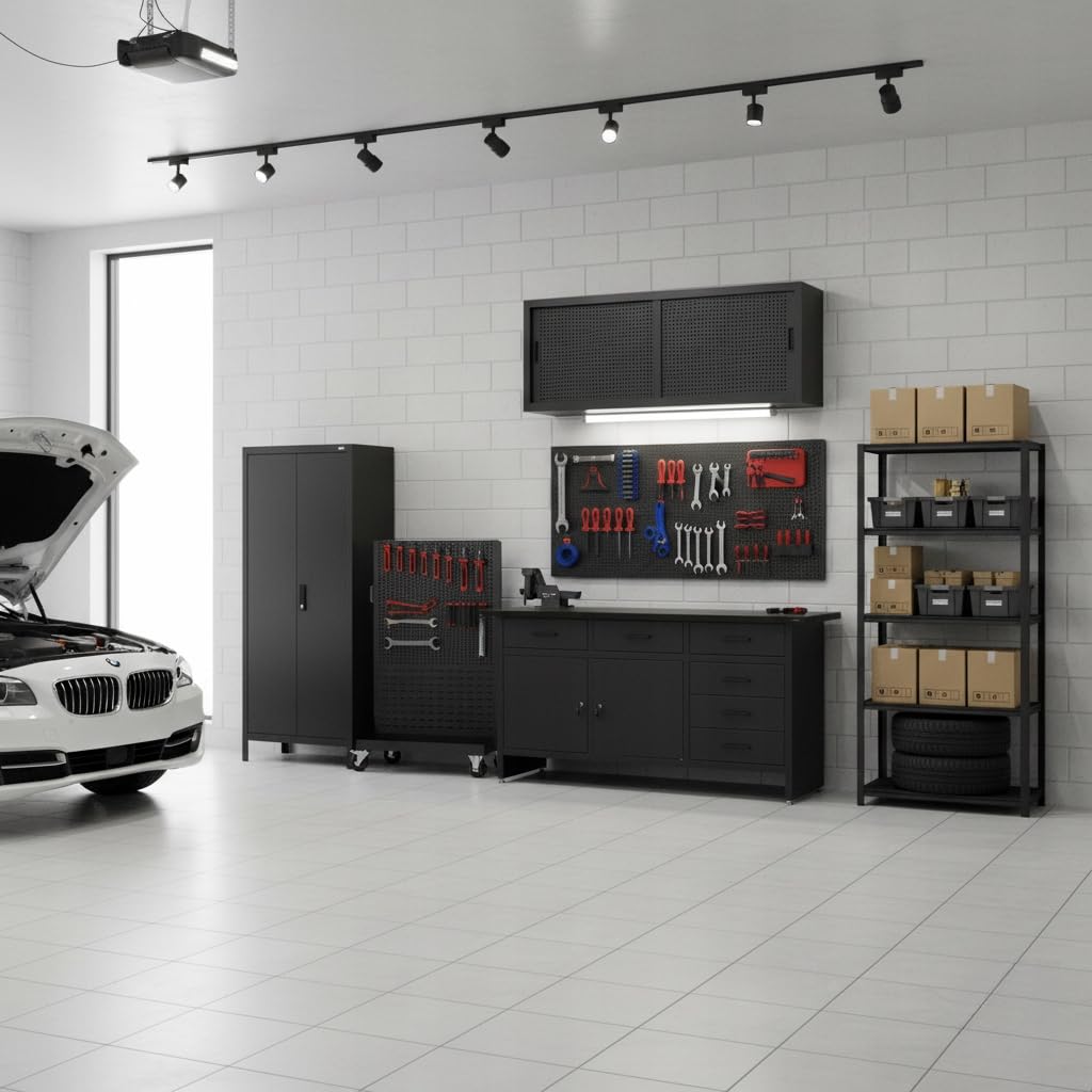 Stół warsztatowy z blatem roboczym Stół roboczy z 6 szufladami 2 schowki Regulowane nóżki Blat roboczy z płyty MDF Obciążenie do 500 kg Metal 170 cm x 60 cm x 85 cm (Czarno-Czarny)