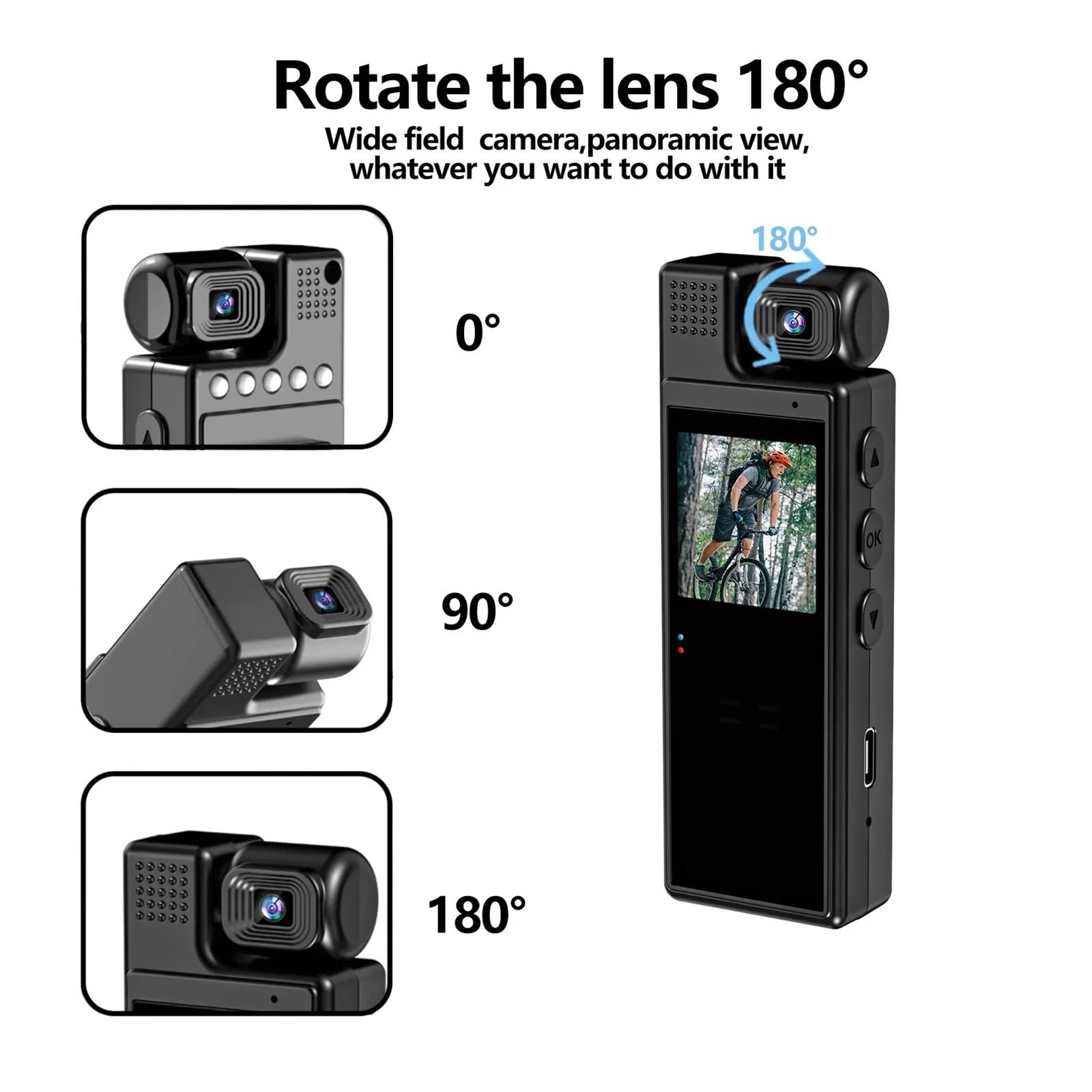 Kamera sportowa, 4K HD przenośna mini kamera akcji Wifi tylny klips 180° obrotowy IR noktowizor kamera sportowa podróżny rower kierowca wideo rejestrator,do jazdy na rowerze, motocyklu(128G)