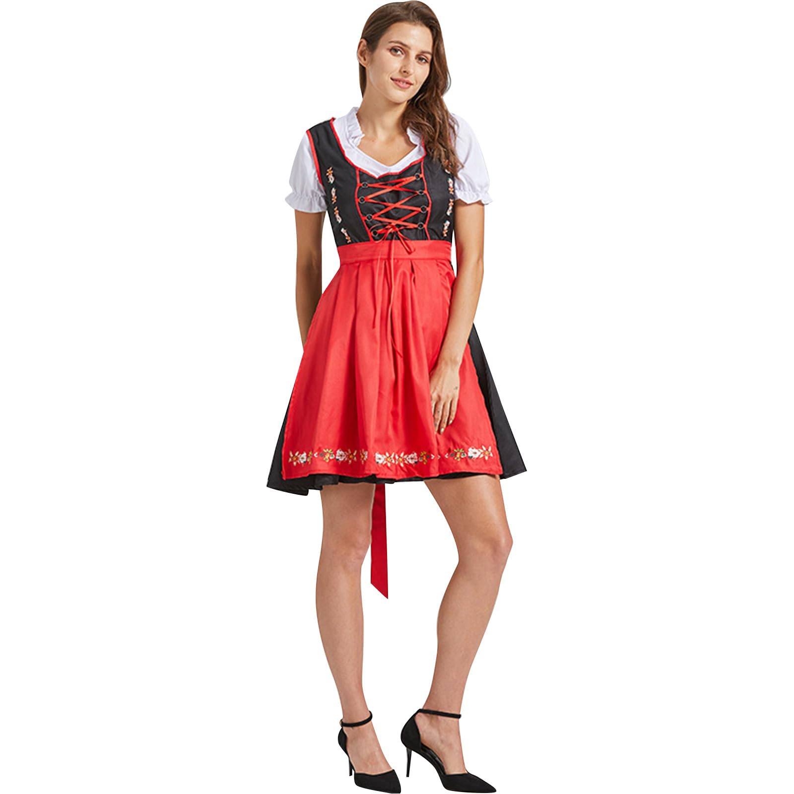 Dirndl Rot Damen Midi Dirndlschürze Dirndlbluse Dirndl Kleid Trachtenmode Trachtenkleid Trachten Trachtenrock Damen Mit 3 Teilig Oktoberfest Damen Outfit Grosse Grössen Wiesn Outfit