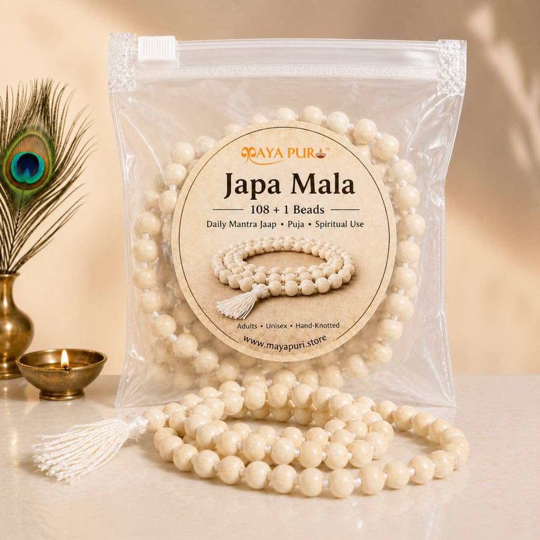 MAYAPURI Pure Tulsi Japa Mala 108 + 1 Beads Original for Daily Mantra Jaap with Tassel/Holy Basil Chanting Beads, Rosary Round Mala with Tight Knottedm, Adults Unisex (Pack of 1)-image-13