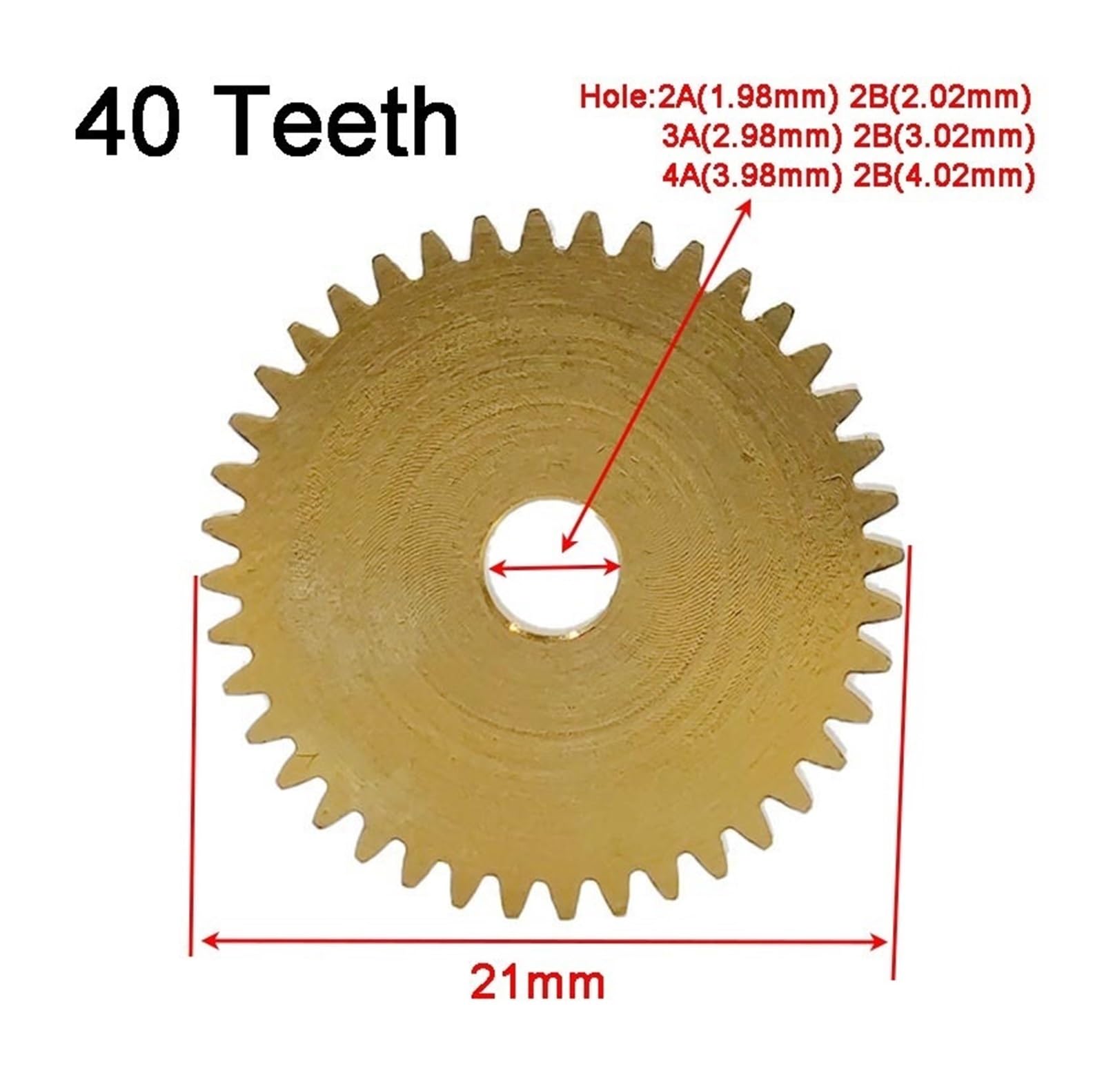 Bevel Gear Pinion Hardware Mechanical 1pcs 40T 0.5M Copper Gear OD=21mm 40 Teeth Thickness 2mm Pinion 402A 402B 403A 403B 404A 404B(4.02mm)
