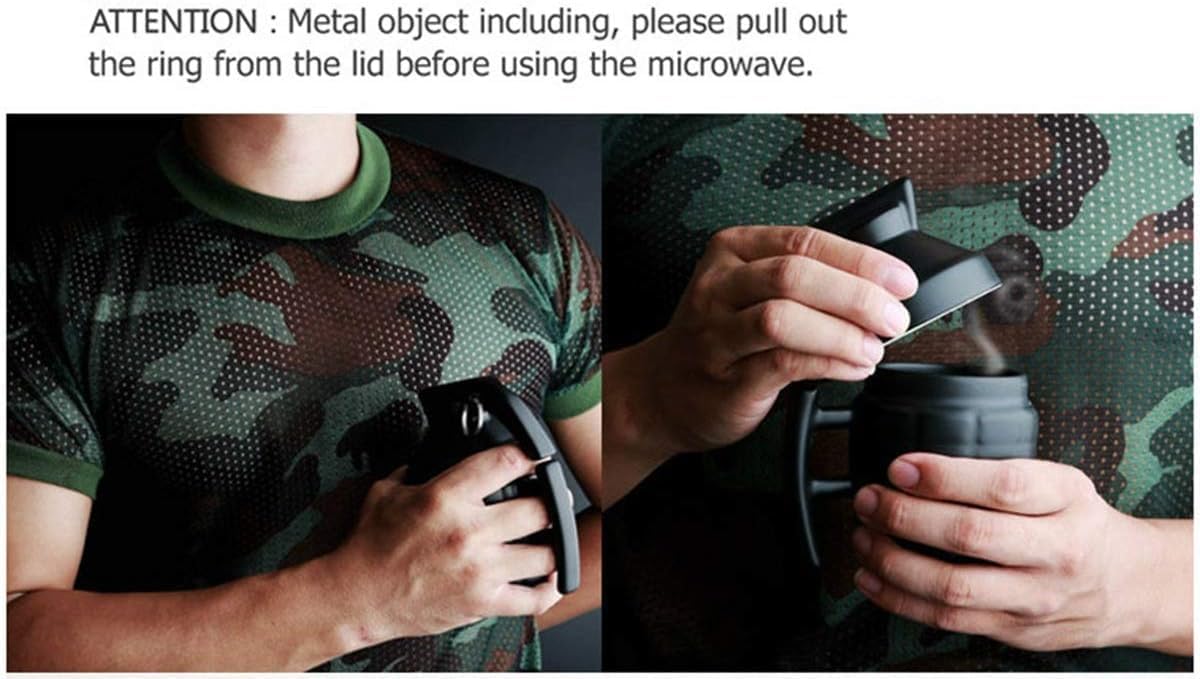 Creative Ceramic Grenade Mug,Daily Water Mug With Lid,Military-style Embossed Coffee Cup (Green) - Image 4