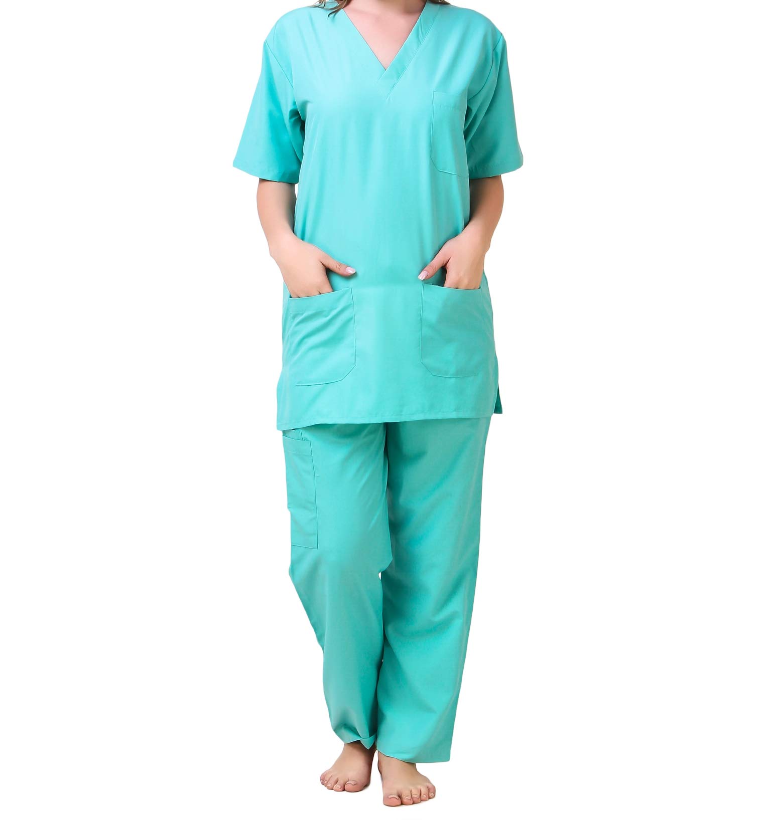 PrimeSurgicals Unisex Scrub Suit V-Neck 3 Pocket Top and 4 Pocket Cargo Trouser - (36 - S, Sea Green)-image-12