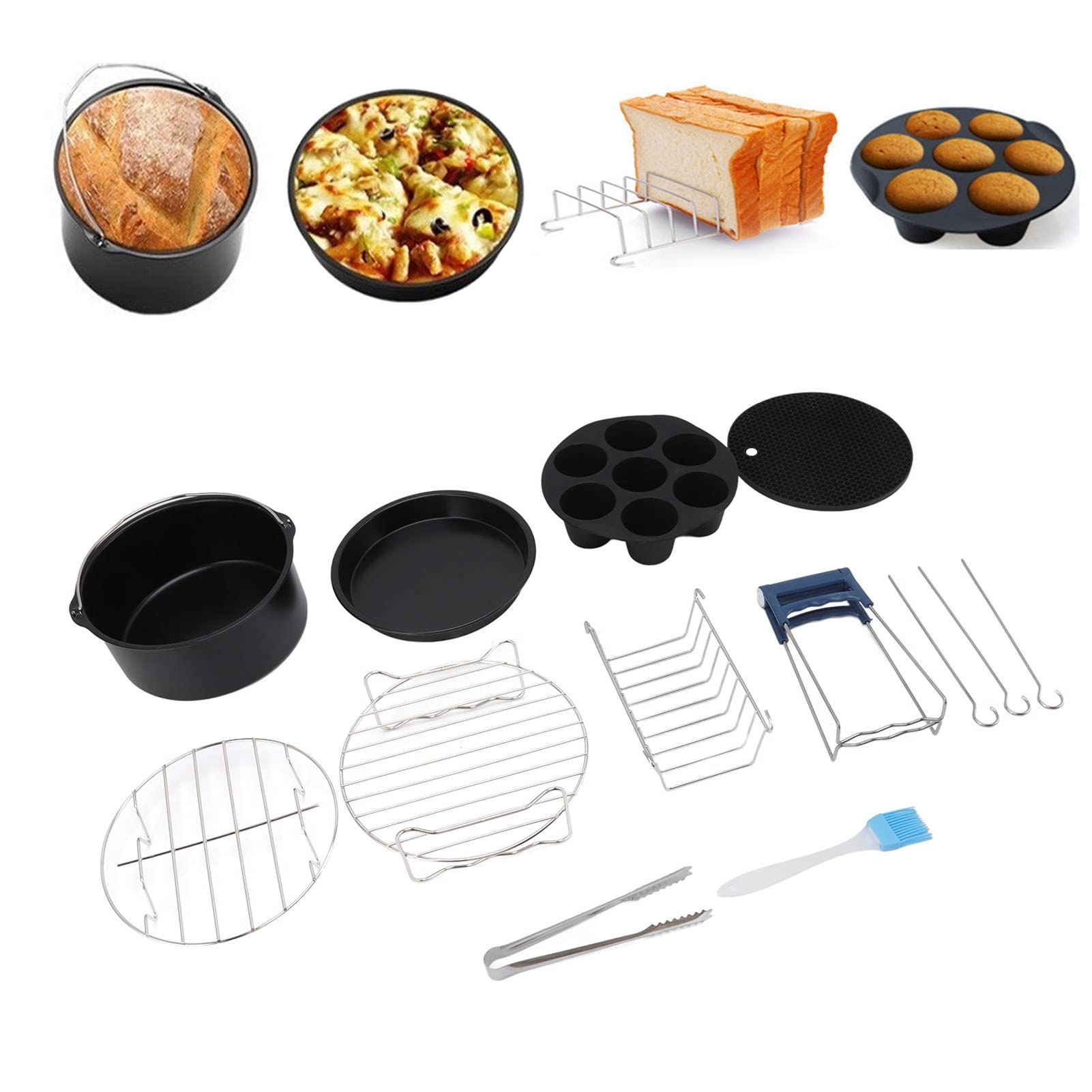 Air Fryer Accessories, Air Fryer Pans Accessories Oven Air Fryer Basket and Tray, Cake & Pizza Pan, Metal Holder, Rack & Skewers, Etc, Toaster Oven Accessories for Home Kitchen Restaurant(16cm)