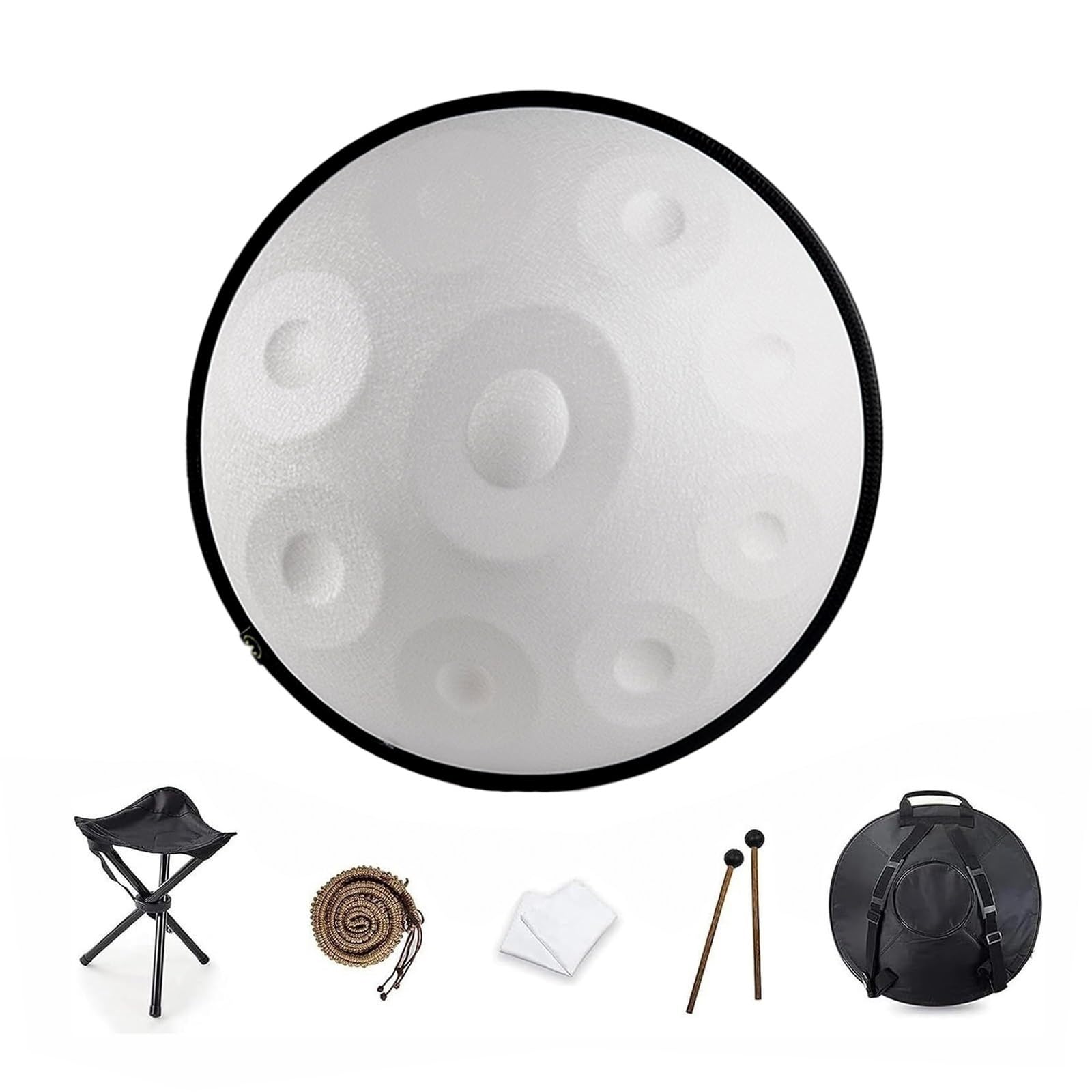 Handpan Drum 9 10 12 Tons 22 Pouces En Ré Mineur 432 Hz/440 Hz Instrument À Main, Tambour À Main En Acier Avec Sac À Main Souple, 2 Maillets À Main, Support À Main(Frosted white,9 Notes(440 Hz)