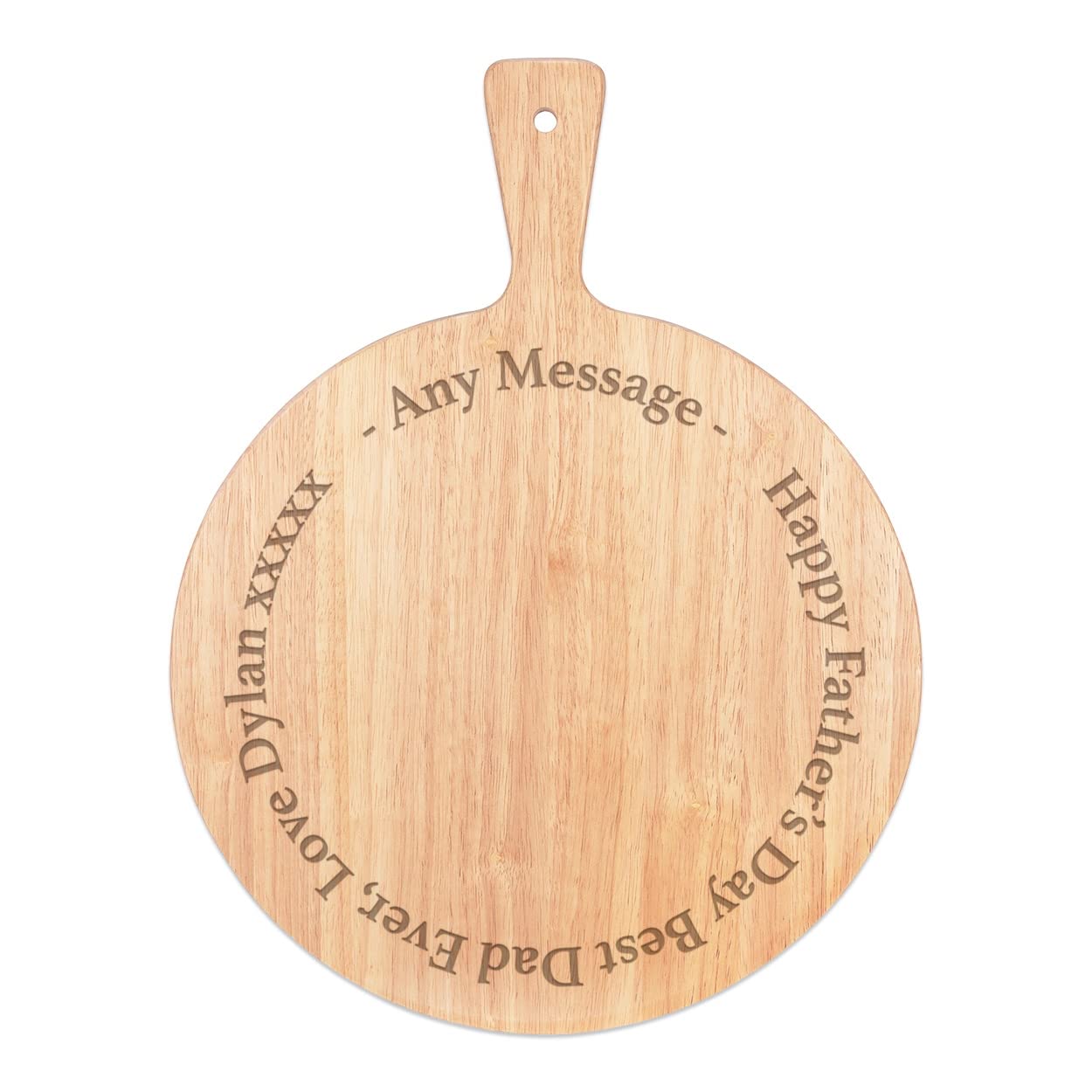 Personalised Any Message Outer Circle Cheese Board Paddle Serving Tray Handle Round Wooden 45x34cm