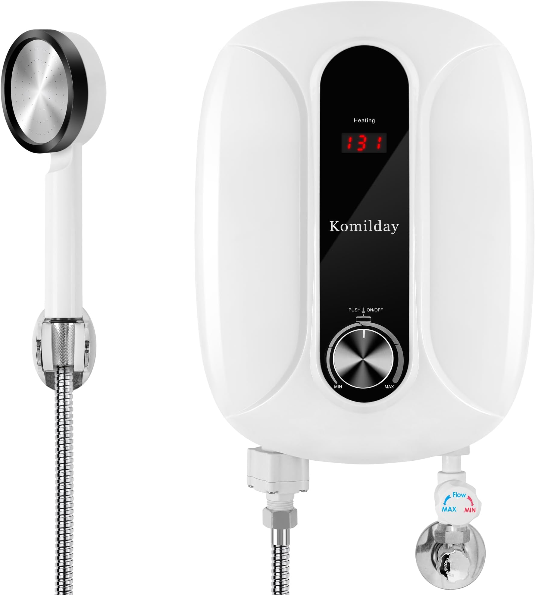 Tankless Water Heater Electric, 240v 0-6500W Tankless Hot Water Heater with Led Temperature Display for Bathroom or Kitchen,Instant Heater Electric with Overheating Protection๏ผHeater-White