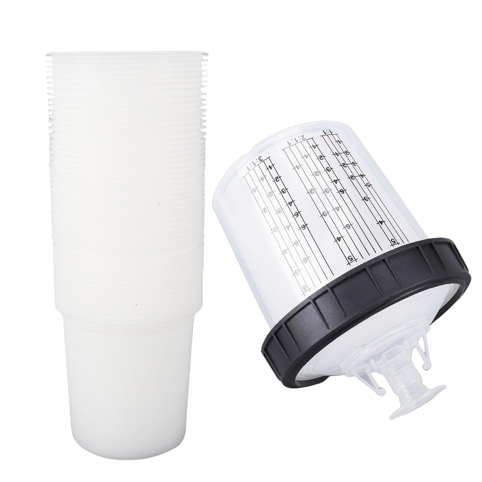 Goshyda Confezione da 50 Rivestimenti e Coperchi per Tazze di Vernice USA e Getta Professionali da 20,3 Once 600 Ml con Filtro da 190 Micron, Set di Rivestimenti per Tazze per Pistola a Spruzzo di