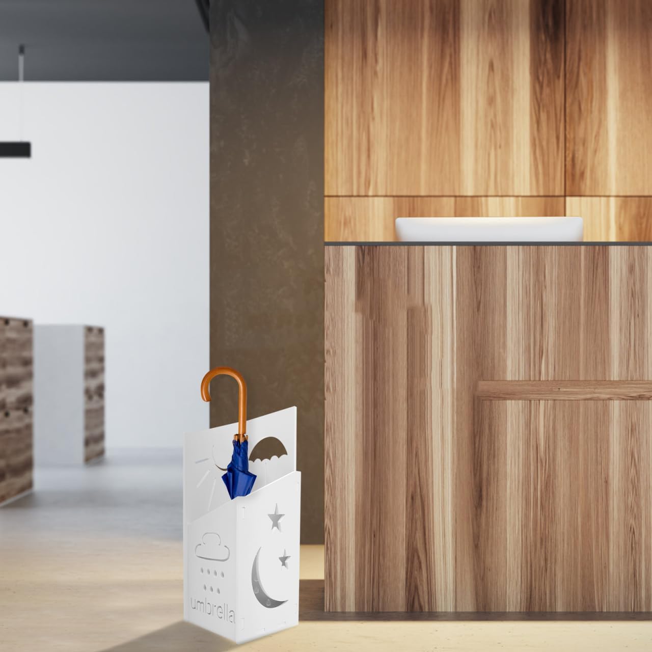 Small Umbrella Holder, Umbrella Stand Rack for Entryway Square Umbrella Organizer Plastic Cane Holder Umbrella Basket Umbrella Storage Bin for Home Office (White)