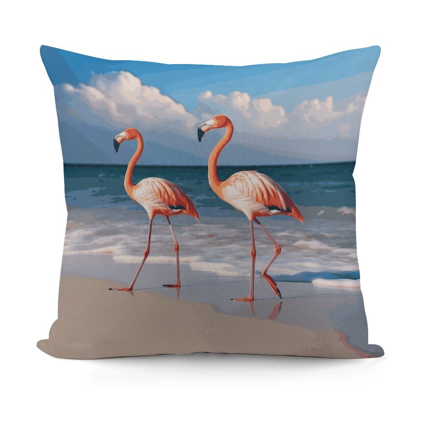 LZQPOEAS Pink Flamingo Walking on The Beach Throw Pillow Cover 18x18 in Breathable Square Pillow Case Cozy Soft Pillowcase Protector Fashion Modern Couch Cushion Case for Living Room Bed Sofa Decor
