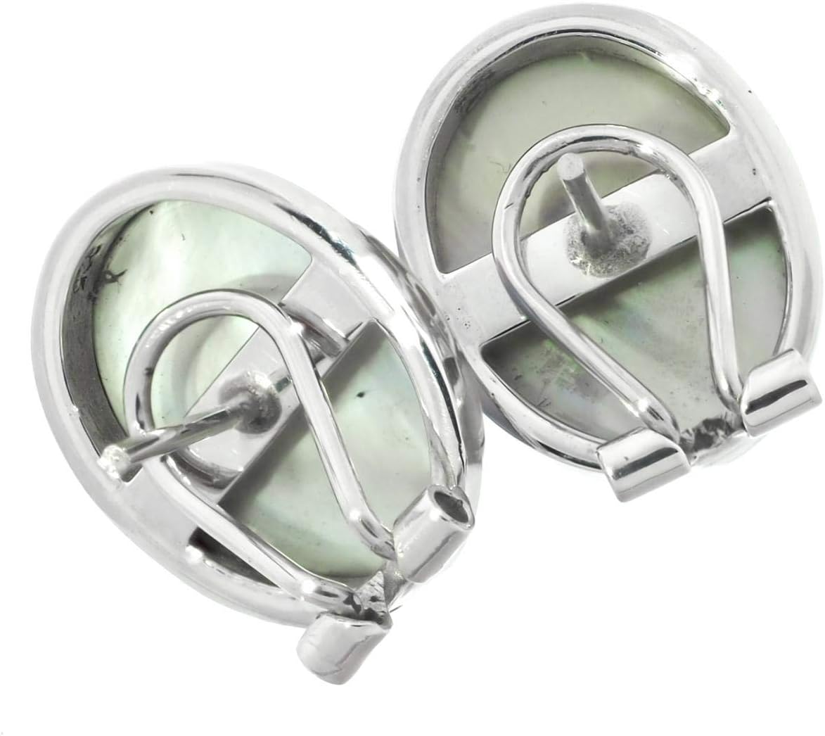 Oval Blue Mabe Cultured Pearl 925 Sterling Silver Omega Stud Earrings, 9/16"