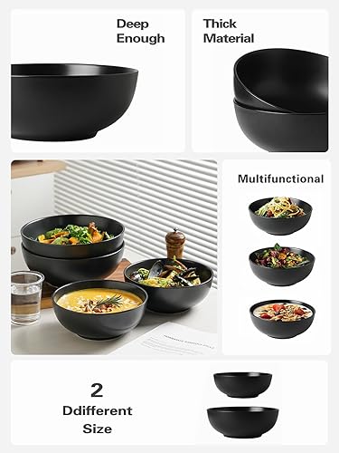 Miniatura 3 de Kanwone Cuencos grandes para servir, 52 onzas, cuencos de ensalada de porcelana, pasta, cuencos de sopa, juego de 2, platos para servir para