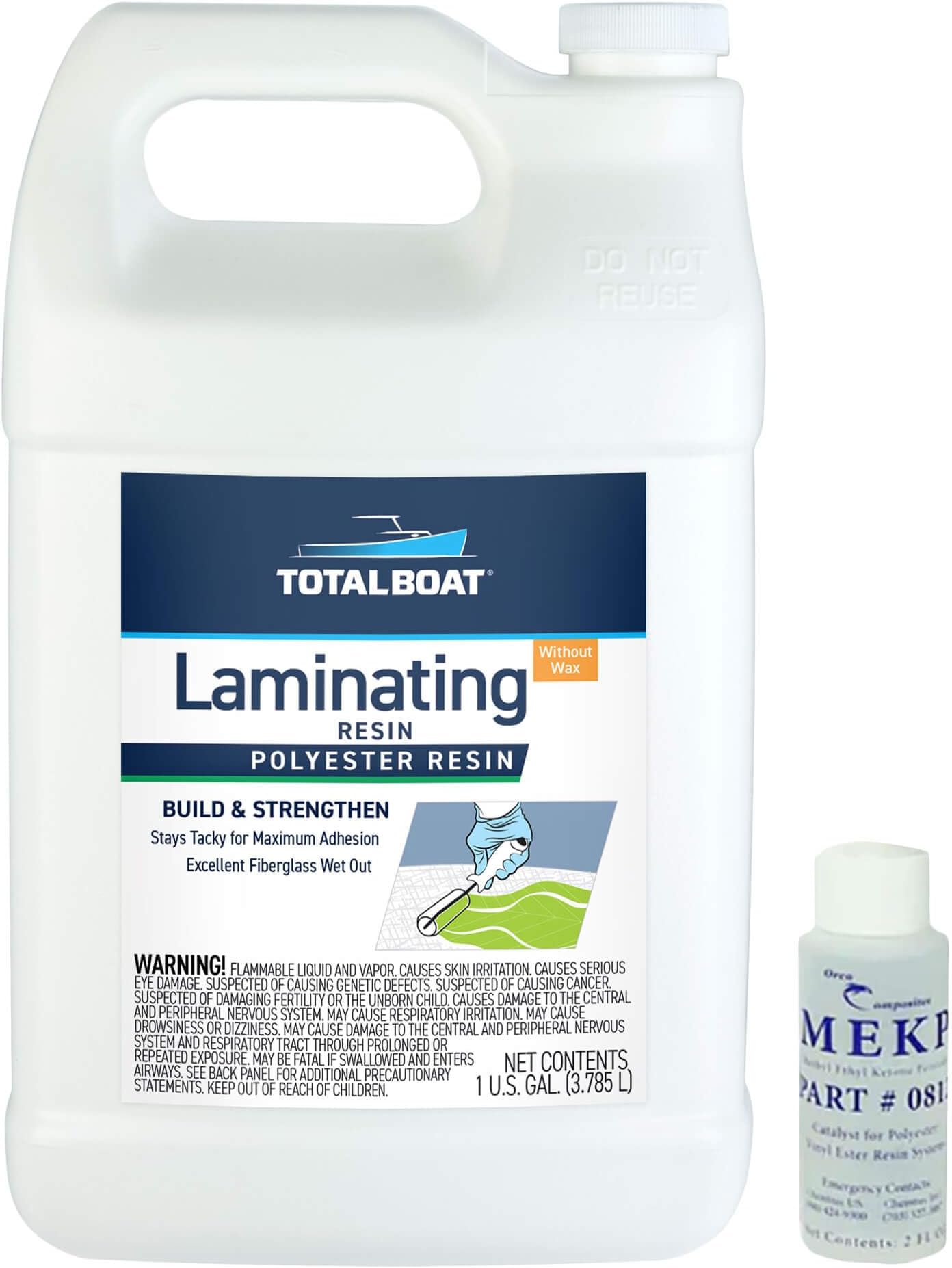 Polyester Laminating Resin - Marine Grade Fiberglass Resin and MEKP Catalyst for Layups and Repairs (Gallon)